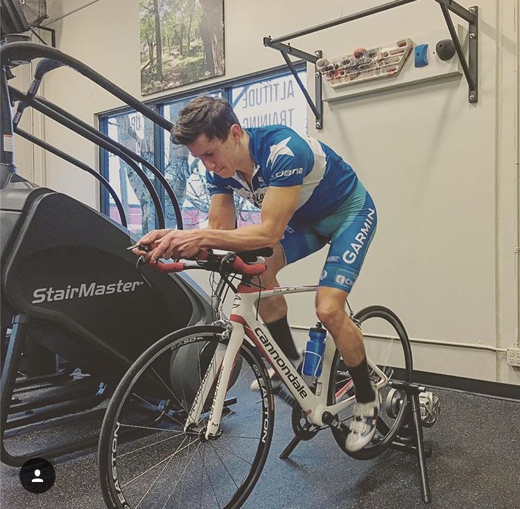 Adam Goulet Biking on his own Trainer